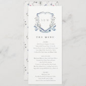 Blue Wildflower Waterverf Crest Wedding Menu Kaart (Voorkant / Achterkant)