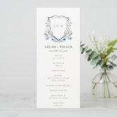 Blue Wildflower Waterverf Crest Wedding Programme Kaart (Staand voorkant)