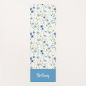 Blue Wildflower Waterverf Custom Name Yogamat (Voorkant)