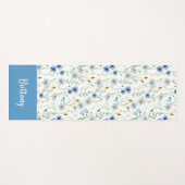 Blue Wildflower Waterverf Custom Name Yogamat (Voorkant (horizontaal))