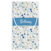 Blue Wildflower Waterverf Monogram Klein Cadeauzakje (Achterkant)