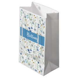 Blue Wildflower Waterverf Monogram Klein Cadeauzakje