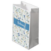 Blue Wildflower Waterverf Monogram Klein Cadeauzakje (Achterkant Gekanteld)