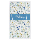 Blue Wildflower Waterverf Monogram Klein Cadeauzakje (Voorkant)