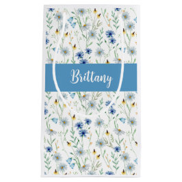 Blue Wildflower Waterverf Monogram Klein Cadeauzakje