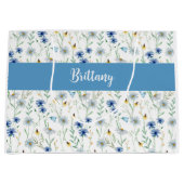 Blue Wildflower Waterverf Monogram Naam Groot Cadeauzakje (Voorkant)