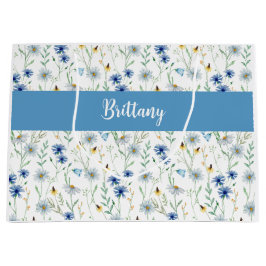 Blue Wildflower Waterverf Monogram Naam Groot Cadeauzakje