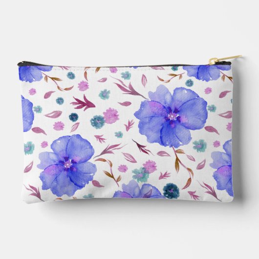 Blue Wildflower Waterverf Pouch Gift voor moeder Etui (Achterkant)