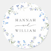 Blue Wildflower Wedding Classic Ronde Sticker (Voorkant)