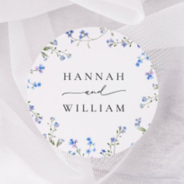 Blue Wildflower Wedding Classic Ronde Sticker