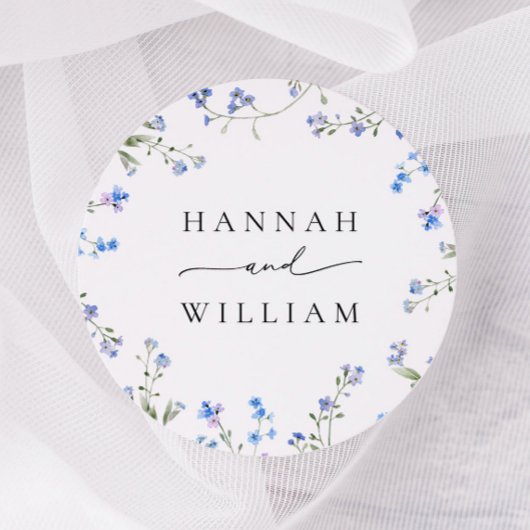 Blue Wildflower Wedding Classic Ronde Sticker