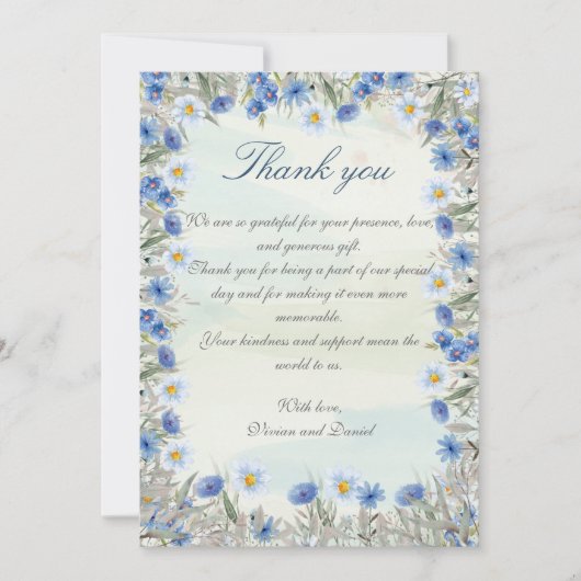 Blue Wildflower Wedding Dank je wel kaart (Voorkant)