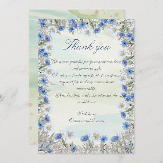 Blue Wildflower Wedding Dank je wel kaart (Voorkant / Achterkant)