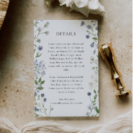 Blue Wildflower Wedding Details Kaart, Waterverf Informatiekaartje