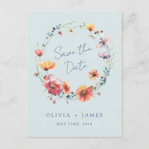 Blue Wildflower Wedding Save the Date Uitnodiging Briefkaart