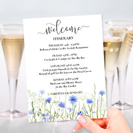 Blue Wildflower Wedding Weekend Itinerary Welkom Informatiekaartje