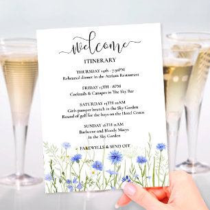 Blue Wildflower Wedding Weekend Itinerary Welkom Informatiekaartje