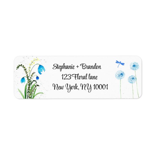 Blue Wildflower Weduwingadres Etiket (Voorkant)