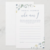 Blue Wildflower wie ben ik vrijgezellenfeest spel (Voorkant / Achterkant)