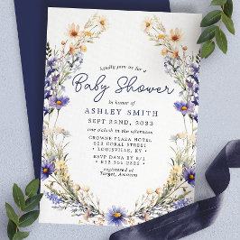 Blue Wildflower Wreath Waterverf Baby shower Kaart