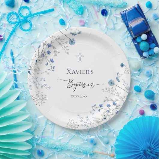 blue wildflowers Baptism Papieren Bordje (Feest)