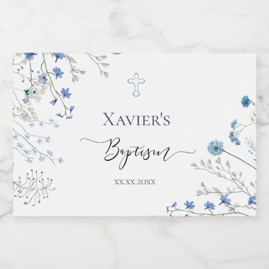 blue wildflowers Baptism Sparkling Wijnetiket (Enkel label)
