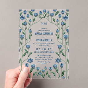 Blue Wildflowers Bloemen Lijst bruiloft Acryl Uitnodigingen