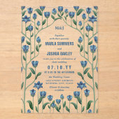 Blue Wildflowers  Bloemen Lijst bruiloft Acryl Uitnodigingen (Voorkant)