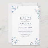 Blue Wildflowers Elegant Modern QR Code Wedding Kaart (Voorkant)