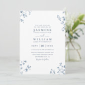 Blue Wildflowers Elegant Modern QR Code Wedding Kaart (Staand voorkant)