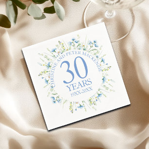 Blue Wildflowers Elk bruiloft Jubileum jaar Servet