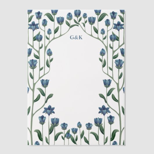 Blue Wildflowers  Floral Lijst Monogram Vellum Uitnodigingen (Voorkant)