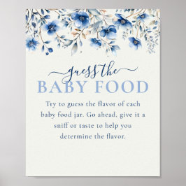 Blue Wildflowers Guess Baby Food Baby shower Game Poster