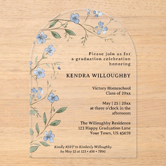 Blue Wildflowers Homeschool Afstuderen Arch Acryl Uitnodigingen (Voorkant)