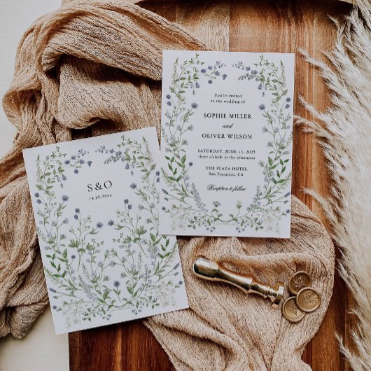 Blue Wildflowers Krans bruiloft uitnodiging