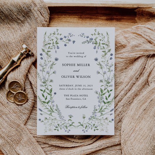 Blue Wildflowers Krans bruiloft uitnodiging