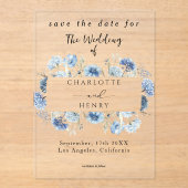 Blue Wildflowers Lijst Elegant Bewaar de datum Acryl Uitnodigingen (Voorkant)