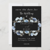 Blue Wildflowers Lijst Elegant Black Wedding Save The Date (Voorkant)