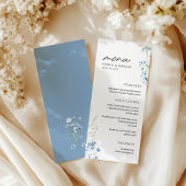 Blue Wildflowers Monogram Huwelijk Flat Menu