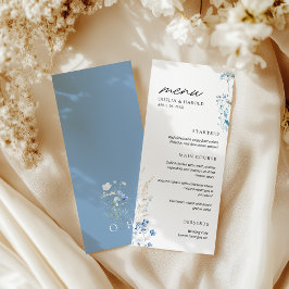 Blue Wildflowers Monogram Huwelijk Flat Menu