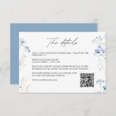 Blue Wildflowers Monogram Wedding Details QR Code Informatiekaartje (Voorkant / Achterkant)