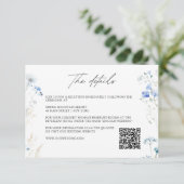 Blue Wildflowers Monogram Wedding Details QR Code Informatiekaartje (Staand voorkant)