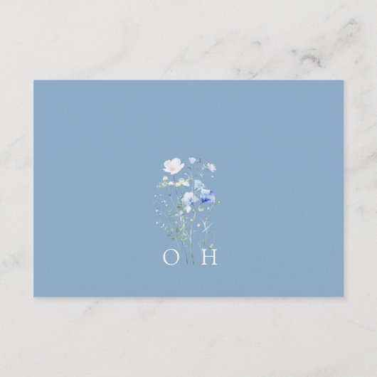 Blue Wildflowers Monogram Wedding Details QR Code Informatiekaartje (Achterkant)