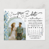 Blue Wildflowers Photo & Calendar Save the Date Aankondigingskaart (Voorkant)