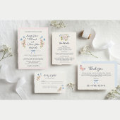 Blue Wildflowers Pink Romantic Garden Wedding Kaart