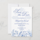 Blue Wildflowers Religious Wedding Save The Date (Voorkant)