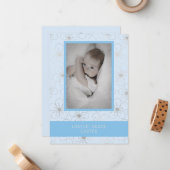 Blue Wildflowers Silver Photo Naming Ceremony Notitiekaartje (Voorkant / Achterkant in situ)