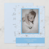 Blue Wildflowers Silver Photo Naming Ceremony Notitiekaartje (Voorkant / Achterkant)