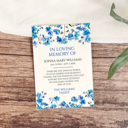 Blue Wildflowers Sympathy Memory Dank je wel kaart
