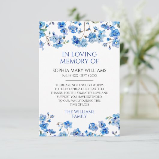 Blue Wildflowers Sympathy Memory Dank je wel kaart (Staand voorkant)